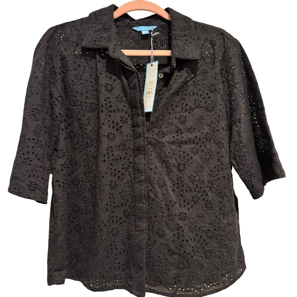 Draper James Black Eyelet Blouse NWT - Picture 1 of 10